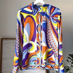 Women's ZARA Abstract Button Down Front Top Shirt Blouse Size XXL 2XL